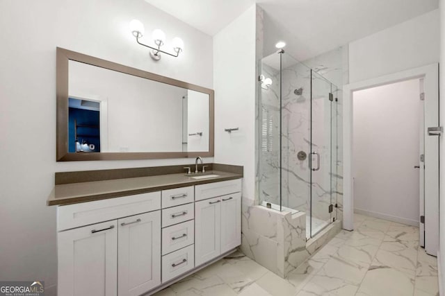 bathroom featuring vanity and walk in shower