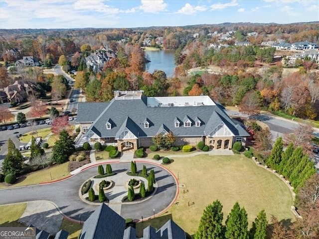 aerial view with a water view