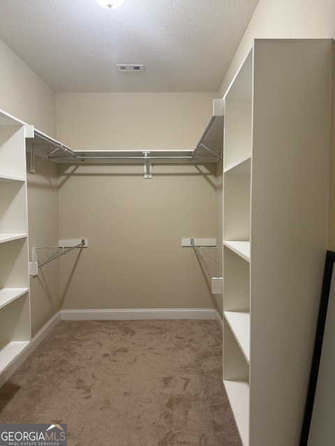 walk in closet with carpet flooring