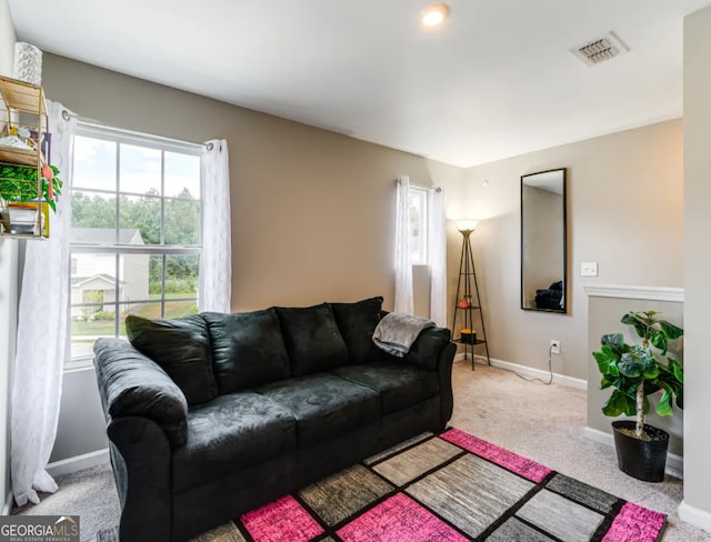 carpeted living room featuring a wealth of natural light