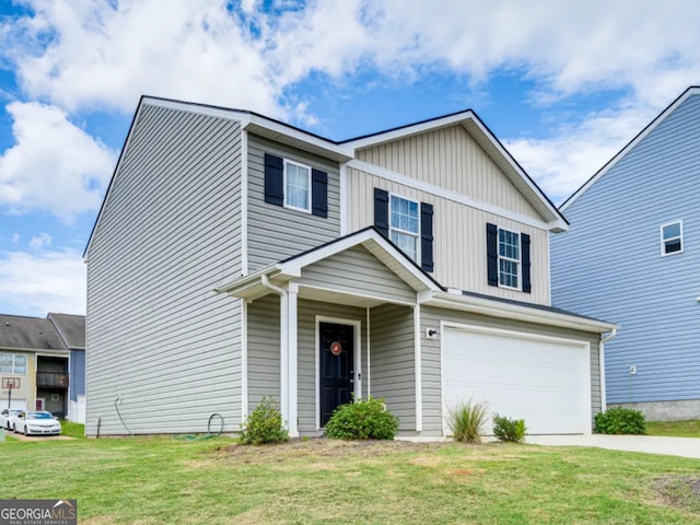 view of front facade with a front lawn and a garage