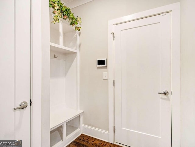 mudroom with dark hardwood / wood-style flooring