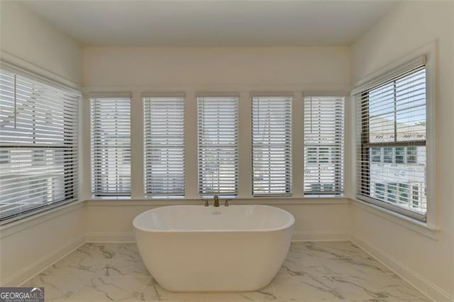 bathroom featuring a washtub