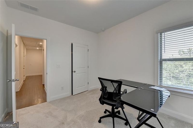 carpeted office with a wealth of natural light