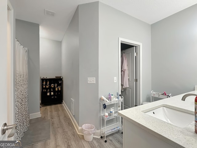 bathroom featuring vanity and hardwood / wood-style floors