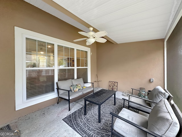 view of patio / terrace featuring ceiling fan and outdoor lounge area