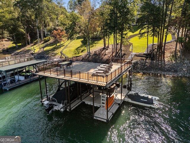 view of dock with a water view