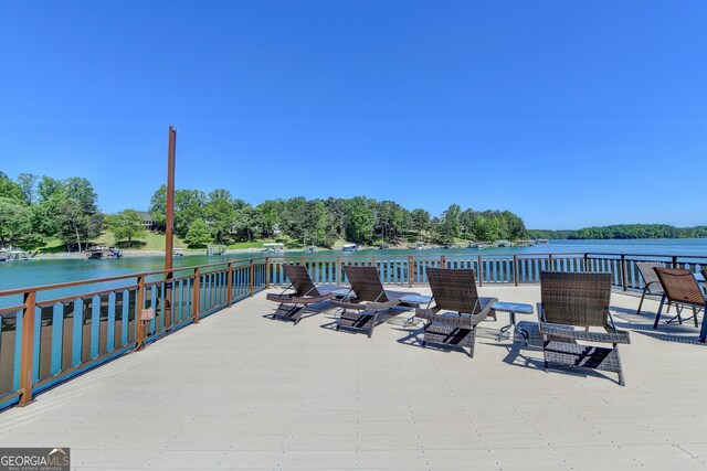 view of patio featuring a water view