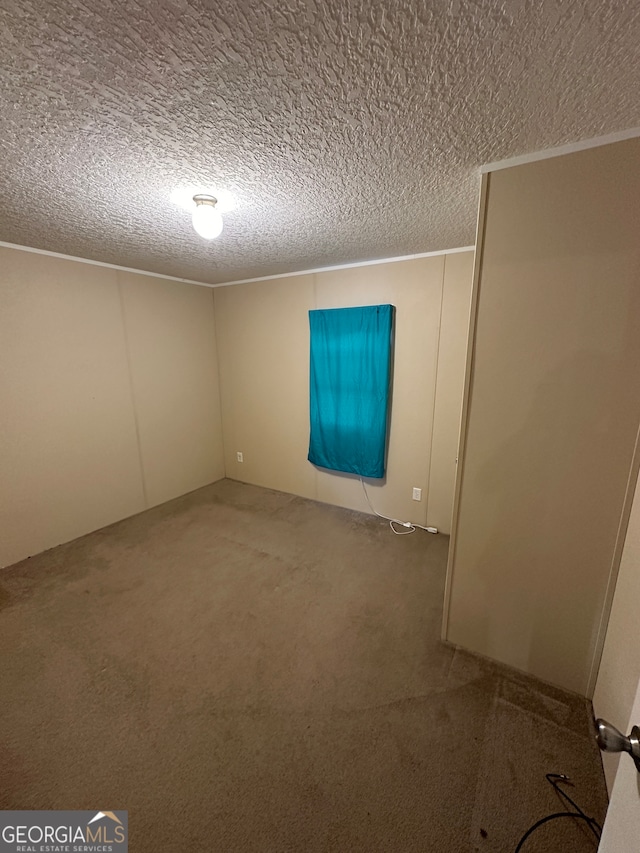 empty room with carpet and a textured ceiling