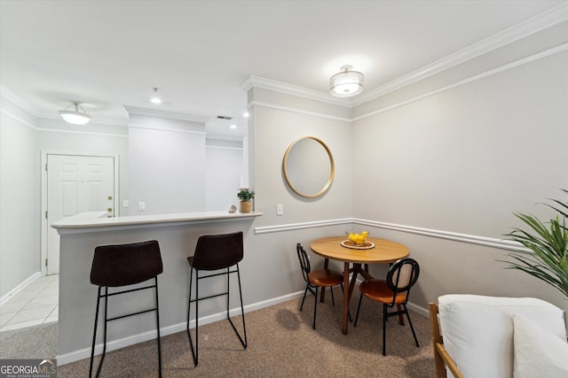 1517 Whitemarsh Way, Savannah, GA 31410 - dining room featuring ornamental molding, baseboards, light colored carpet, and recessed lighting