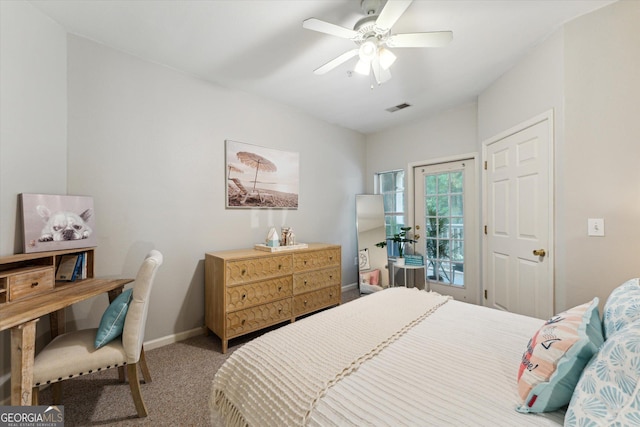 1517 Whitemarsh Way, Savannah, GA 31410 - bedroom with carpet, baseboards, access to exterior, and a ceiling fan