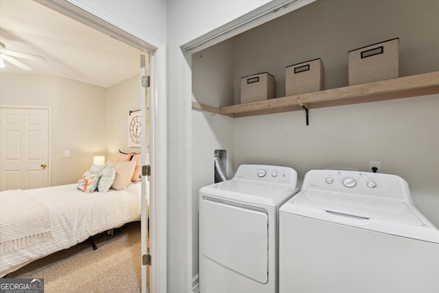 1517 Whitemarsh Way, Savannah, GA 31410 - washroom with independent washer and dryer, a ceiling fan, and carpet floors