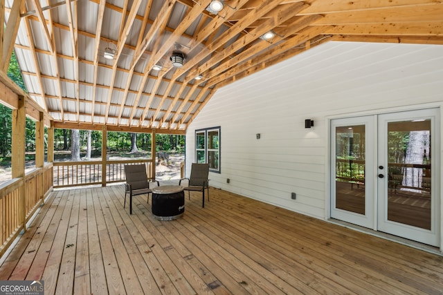 wooden terrace with french doors