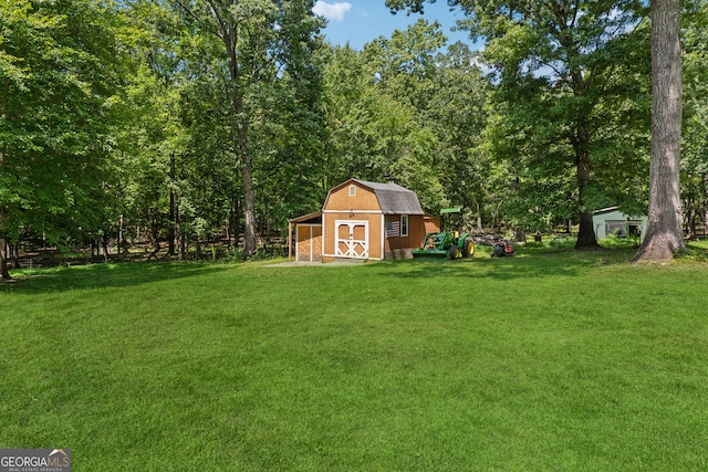 view of yard with a storage shed