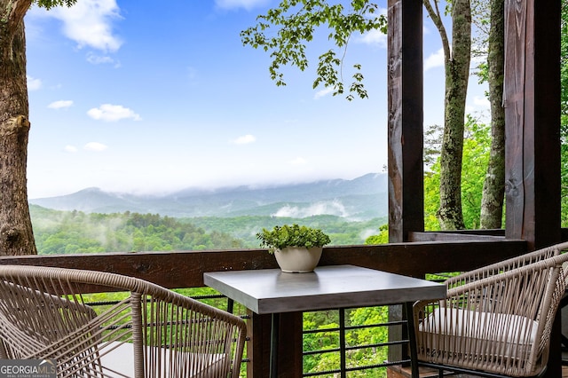 deck with a mountain view