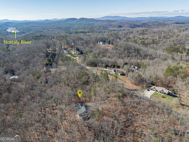 birds eye view of property with a mountain view