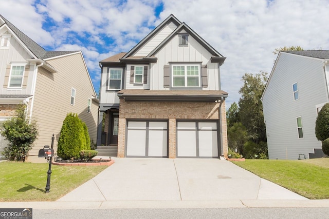 view of front of house with a garage and a front lawn