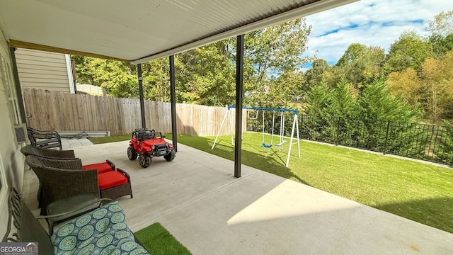 view of patio featuring a playground