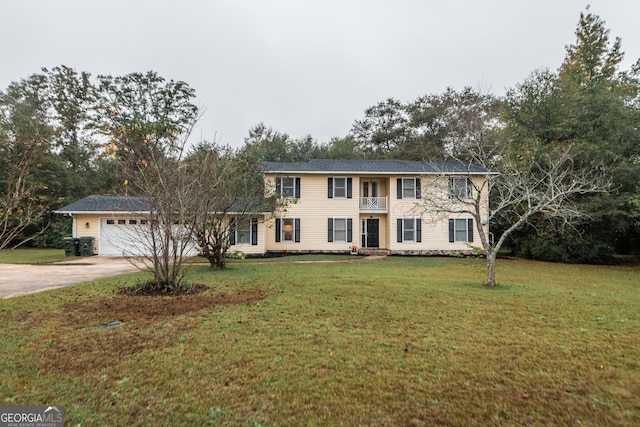 view of front facade featuring a front yard and a garage