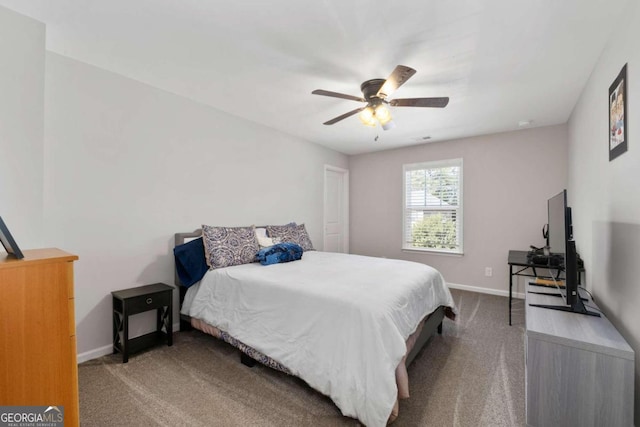 bedroom with carpet flooring and ceiling fan