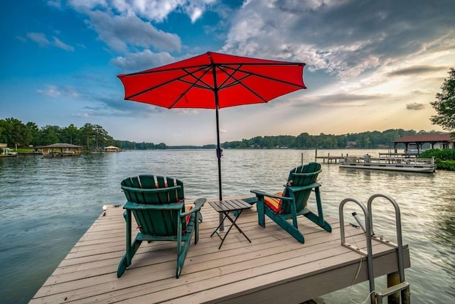 view of dock with a water view