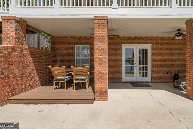 view of patio with french doors and ceiling fan