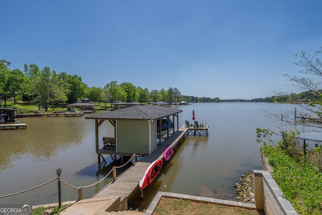 dock area with a water view