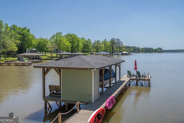 view of dock with a water view