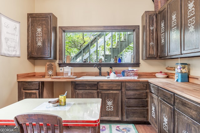 kitchen with sink and dark brown cabinetry