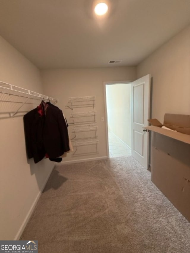 walk in closet with carpet