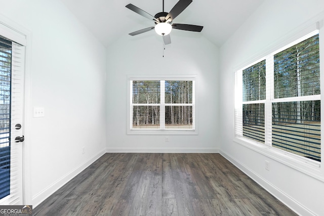 interior space with ceiling fan and lofted ceiling