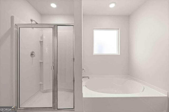 bathroom with plus walk in shower