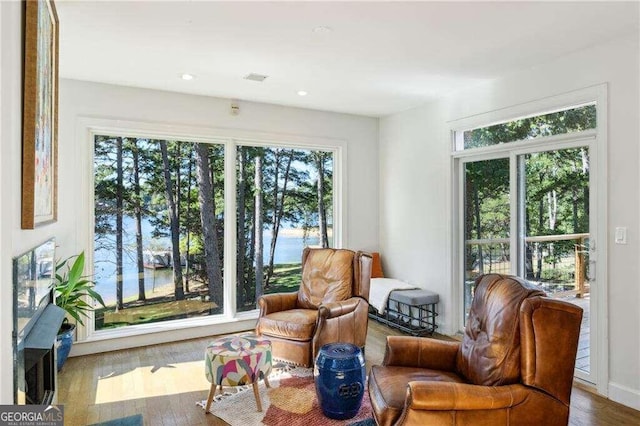 living area featuring hardwood / wood-style flooring and plenty of natural light