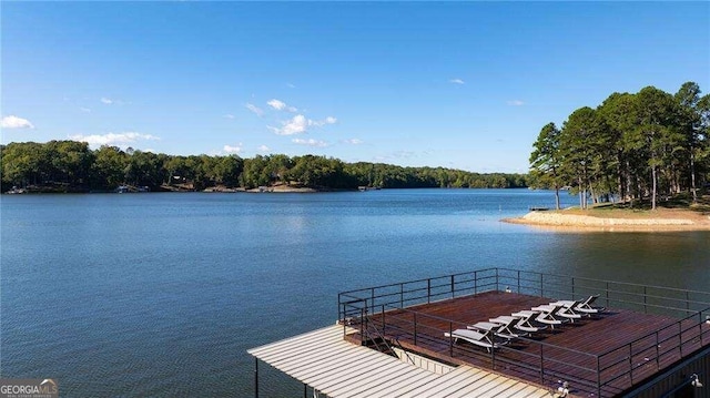 view of dock with a water view