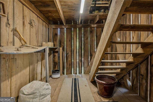 basement featuring wood ceiling