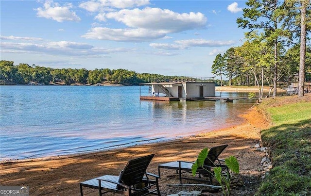 dock area with a water view