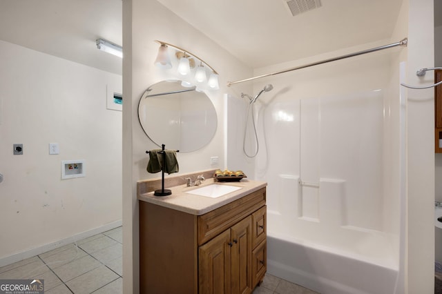 bathroom featuring tile patterned flooring, vanity, and shower / bath combination