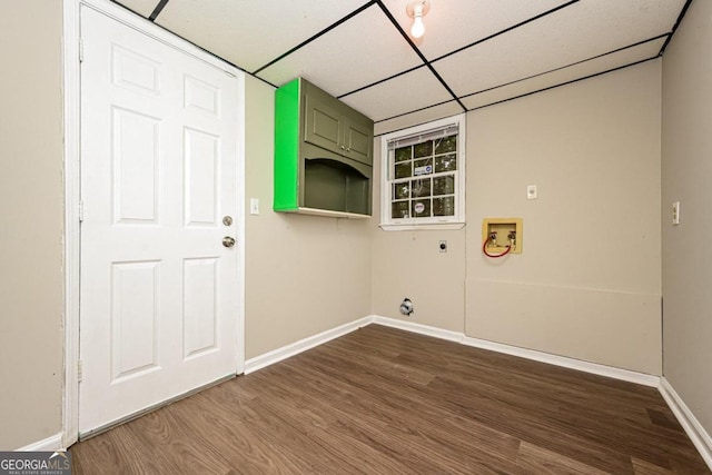 laundry room with electric dryer hookup, washer hookup, and hardwood / wood-style floors