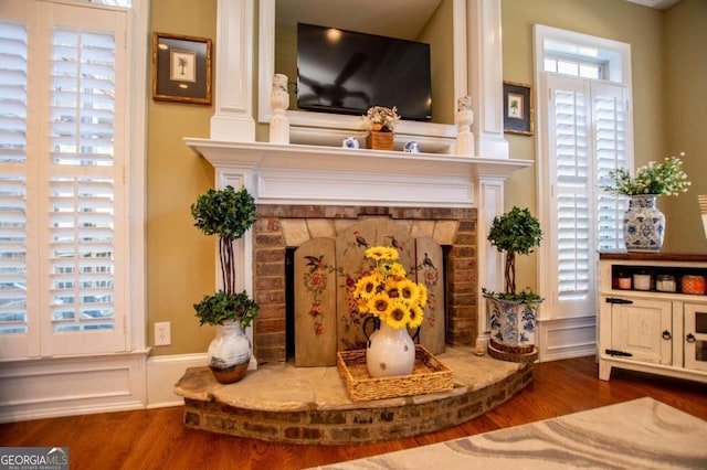 living area with dark hardwood / wood-style flooring