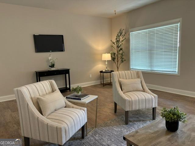 sitting room featuring dark wood-type flooring