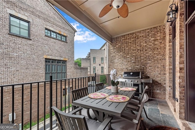 3637 Habersham Rd NW Unit 46, Atlanta, GA 30305 - balcony featuring ceiling fan, area for grilling, and outdoor dining space