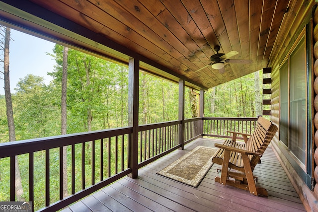 wooden deck with ceiling fan