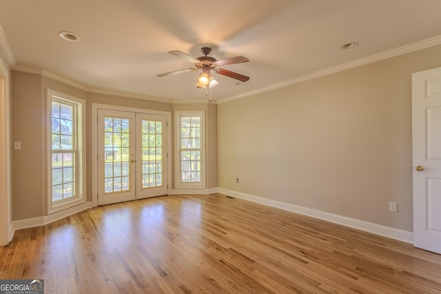 1201 Keencheefoonee Rd, Rutledge, GA 30663 - spare room with baseboards, a ceiling fan, french doors, and light wood-style flooring