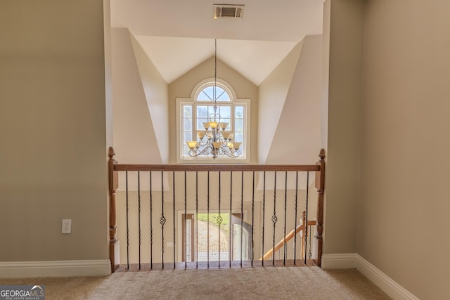 1201 Keencheefoonee Rd, Rutledge, GA 30663 - interior details featuring carpet floors, visible vents, baseboards, and an inviting chandelier