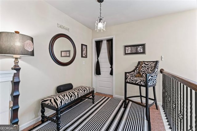 interior space featuring a notable chandelier and carpet floors