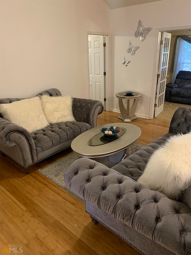 living room with light hardwood / wood-style floors