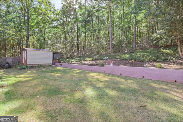 view of yard with a storage shed