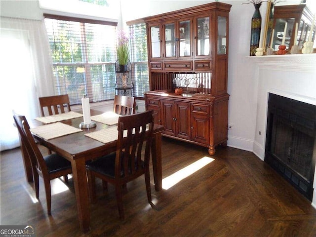 dining room with dark wood-type flooring