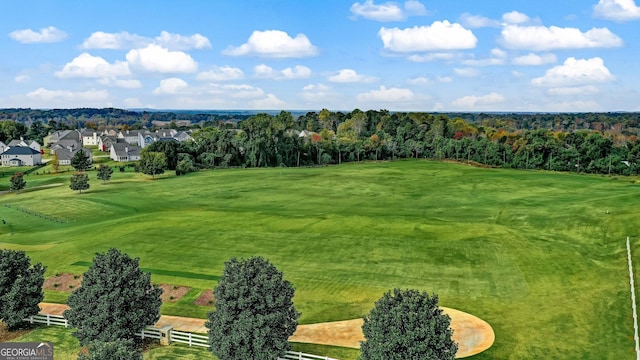 bird's eye view featuring view of golf course and a residential view