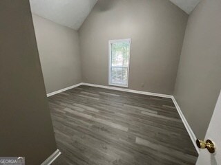 interior space with lofted ceiling and dark hardwood / wood-style floors